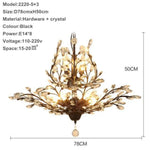 Lustre Cristal Doré Led Feuilles Noir - 8 Lampes Luminaire Chambre