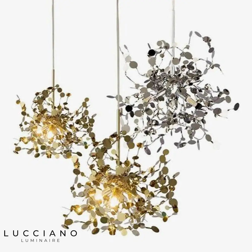 Lustre Design Arbre Chromé Feuilles Luminaire Chambre