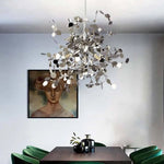 Lustre Design Arbre Chromé Feuilles Luminaire Chambre