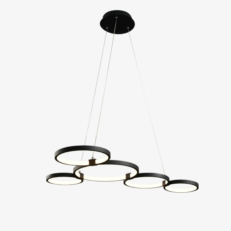 Lustre design anneaux lumineux suspendus