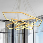 Lustre Géométrique Led Anneaux Dorés Luminaire Chambre