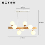 Lustre Led Bois Boule Verre Lampe Luminaire Chambre