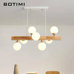 Lustre Led Bois Boule Verre Lampe Luminaire Chambre