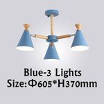 Lustre Led Bois Métal Coloré 3 Lampes / Bleu Luminaire Chambre