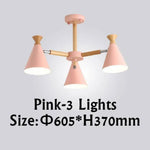 Lustre Led Bois Métal Coloré 3 Lampes / Rose Luminaire Chambre