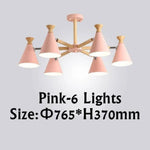 Lustre Led Bois Métal Coloré 6 Lampes / Rose Luminaire Chambre