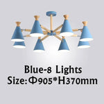 Lustre Led Bois Métal Coloré 8 Lampes / Bleu Luminaire Chambre