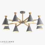 Lustre Led Bois Métal Coloré 8 Lampes / Gris Luminaire Chambre