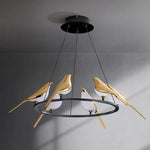 Lustre Led Design Oiseaux Dorés Luminaire Cuivre