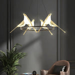 Lustre Led Design Oiseaux Dorés Luminaire Cuivre