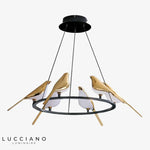 Lustre Led Design Oiseaux Dorés Luminaire Cuivre