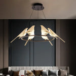 Lustre Led Design Oiseaux Dorés Luminaire Cuivre