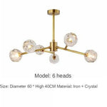 Lustre Led Doré Boule Cristal Design 6 Lampes Luminaire