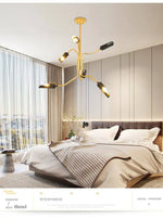 Lustre Led Doré Bras Et Lampes Noires Luminaire Chambre