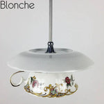 Lustre Led Tasse Céramique Florale Luminaire Chambre