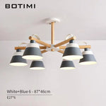 Lustre Nordic En Bois Led 6 Lampes - Bleu Luminaire Chambre