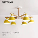 Lustre Nordic En Bois Led 6 Lampes - Jaune Luminaire Chambre