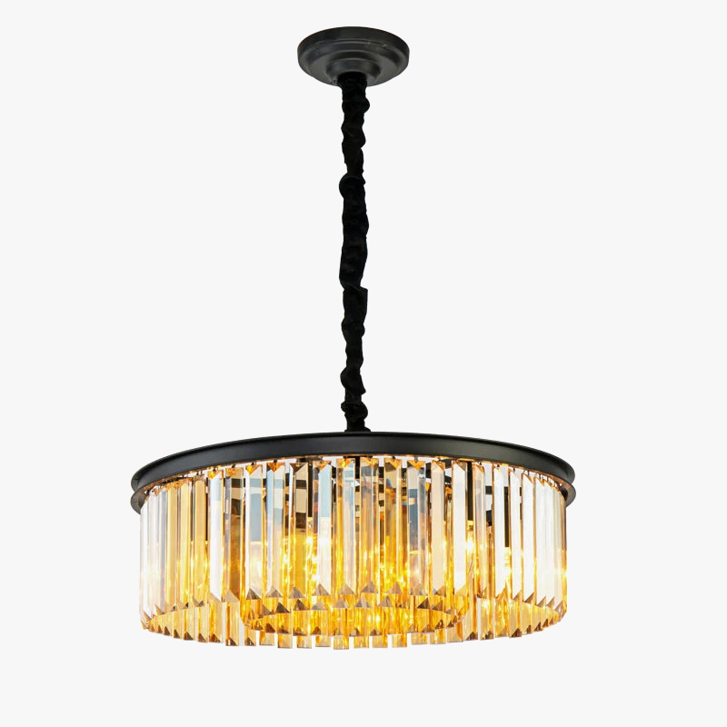 lustre rond en cristal de luxe avec lampes dorées