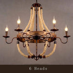 Lustre Rustique Métal Cordages Flammes Cuivré - 6 Lampes Luminaire Chambre