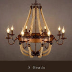 Lustre Rustique Métal Cordages Flammes Cuivré - 8 Lampes Luminaire Chambre