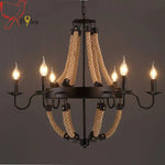 Lustre Rustique Métal Cordages Flammes Luminaire Chambre