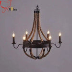 Lustre Rustique Métal Cordages Flammes Noir - 6 Lampes Luminaire Chambre