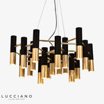 Lustre Tubes Métal Noir Doré Italy 19 Lampes Luminaire Chambre