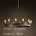 Lustre Vintage Anneau Métal Noir Anneau Unique - 12 Ampoules Luminaire Chambre