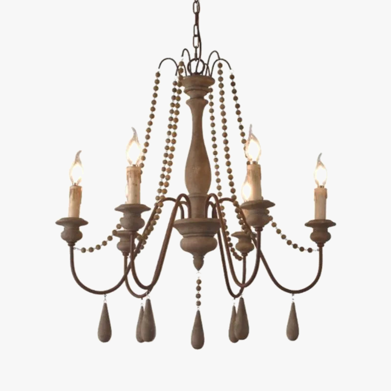 Élégant lustre rustique en bois vintage