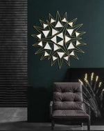 Miroir Mural Design 3D Triangles Luminaire Doré