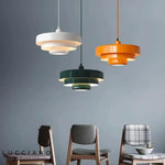 Nordic Led Pendant Light Macaron Carbon Steel Aluminum White Dark Green Orange Illuminations For