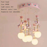 Plafonnier Enfant Carrousel Chevaux 5 Chevaux Roses Luminaire Chambre