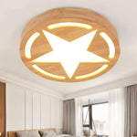 Plafonnier Led Bois Rond Étoilé Luminaire Chambre