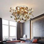 Plafonnier Led Design Feuilles Dorées Luminaire Chambre