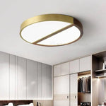 Plafonnier Led Rond Bois Métal Doré Luminaire Chambre