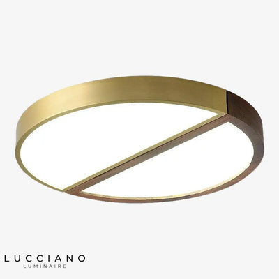 Plafonnier LED rond bois métal doré