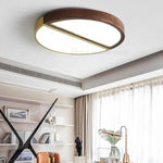 Plafonnier Led Rond Bois Métal Doré Luminaire Chambre