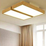 Plafonnier Rectangulaire En Bois Led 2 Lampes Luminaire Chambre