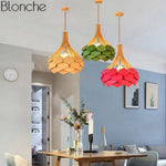 Suspension Bois Et Pétales Colorés Luminaire Chambre