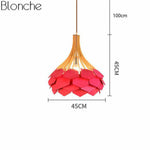 Suspension Bois Et Pétales Colorés Rouge Luminaire Chambre