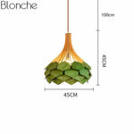 Suspension Bois Et Pétales Colorés Vert Luminaire Chambre