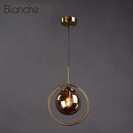 Suspension Boule Verre Fumé Hang Ambre Avec Cercle Luminaire Chambre