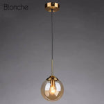 Suspension Boule Verre Fumé Hang Ambre Luminaire Chambre