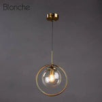 Suspension Boule Verre Fumé Hang Transparent Avec Cercle Luminaire Chambre