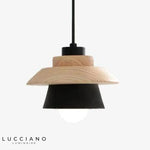 Suspension Design Bois-Métal Conique Noir Luminaire Chambre