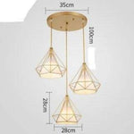 Suspension Dorée À Cages Coniques 3 Lampes - Base Ronde Luminaire Doré