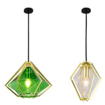 Suspension Géométrique Dorée Diamond Verre Coloré Luminaire Chambre