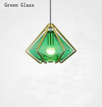 Suspension Géométrique Dorée Diamond Verre Coloré Luminaire Chambre