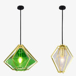 Suspension Géométrique Dorée Diamond Verre Coloré Luminaire Chambre