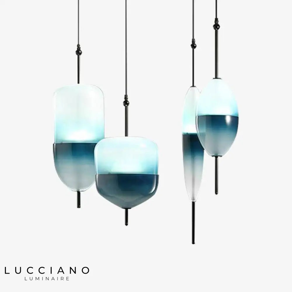 Suspension Goutte Bleue En Verre Moderne Luminaire Chambre